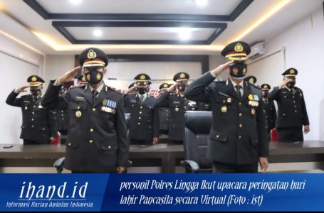 Personil Polres Lingga Ikuti Upacara Hari Lahir Pancasila Secara Virtual