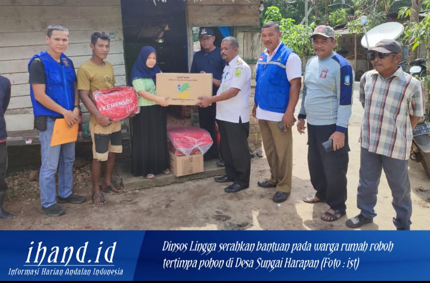  Dinsos PPPA Lingga Serahkan Bantuan Pada Warga Rumah Roboh Tertimpa Pohon di Singkep Barat