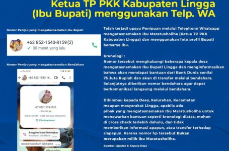 Waspada Penipuan Pesan WhatsApp Mengatasnamakan Istri Bupati Lingga