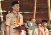 Presiden dalam amanatnya saat ia memimpin upacara Peringatan Hari Pramuka Ke-58 yang dihelat di Lapangan Utama, Bumi Perkemahan Wiladatika, Cibubur, Jakarta Timur, Rabu sore, 14 Agustus 2019 (foto: ist)