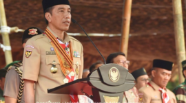 Presiden dalam amanatnya saat ia memimpin upacara Peringatan Hari Pramuka Ke-58 yang dihelat di Lapangan Utama, Bumi Perkemahan Wiladatika, Cibubur, Jakarta Timur, Rabu sore, 14 Agustus 2019 (foto: ist)