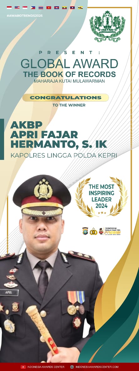 Kapolres Lingga Raih Penghargaan Internasional Maharaja Kutai Mulawarman Sebagai Pemimpin Inspiratif 2024