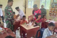 Pemuda Pancasila Lingga Bersama TNI-Polri Gelar Uji Coba Program Makan Bergizi Gratis di SD 016 Lingga Utara | f. Ist