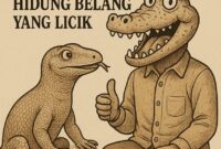 Ilustrasi gambar lucu antara Biawak darat dan buaya darat | f. Red