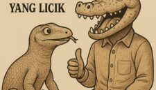Ilustrasi gambar lucu antara Biawak darat dan buaya darat | f. Red