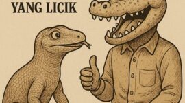 Ilustrasi gambar lucu antara Biawak darat dan buaya darat | f. Red