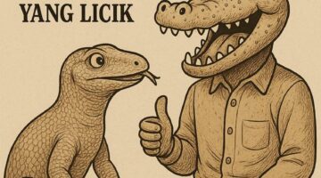 Ilustrasi gambar lucu antara Biawak darat dan buaya darat | f. Red