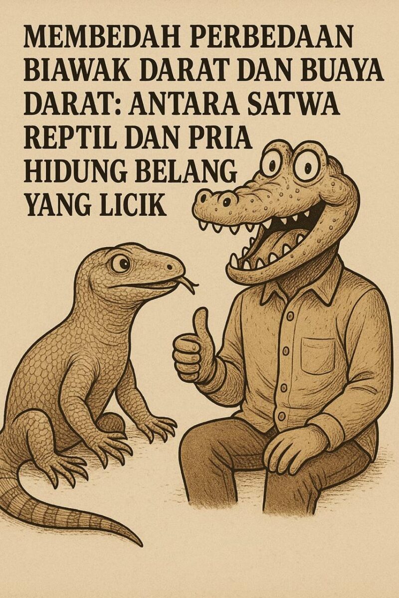 Ilustrasi gambar lucu antara Biawak darat dan buaya darat | f. Red