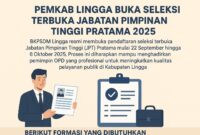 Gambar ilustrasi Pemkab Lingga Buka Seleksi Terbuka Jabatan Pimpinan Tinggi Pratama 2025, Berikut Formasi yang Dibutuhkan | f. Redaksi