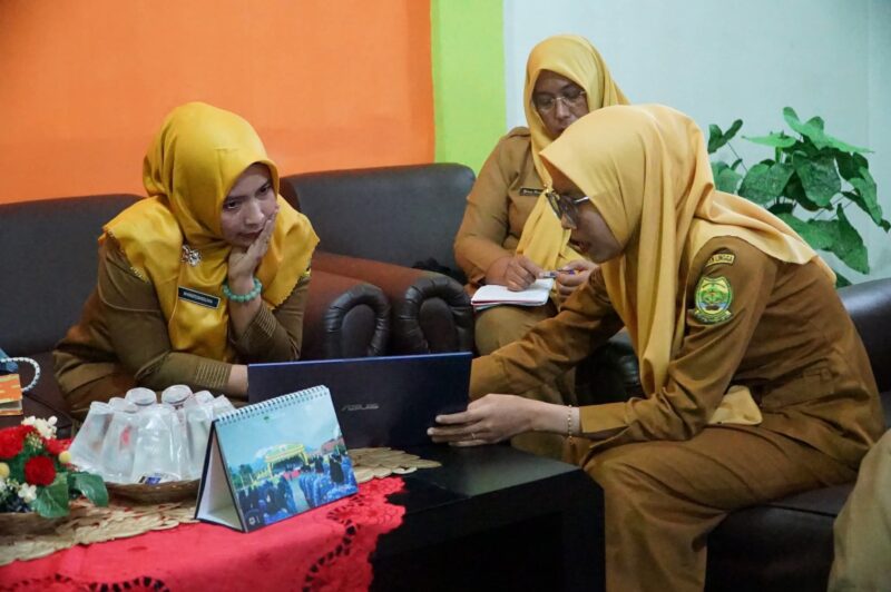 Ketua TP Posyandu Lingga Maratusholiha Nizar Bahas Pembuatan Aplikasi 6 SPM Posyandu Bersama Diskominfo | f. Diskominfo Lingga