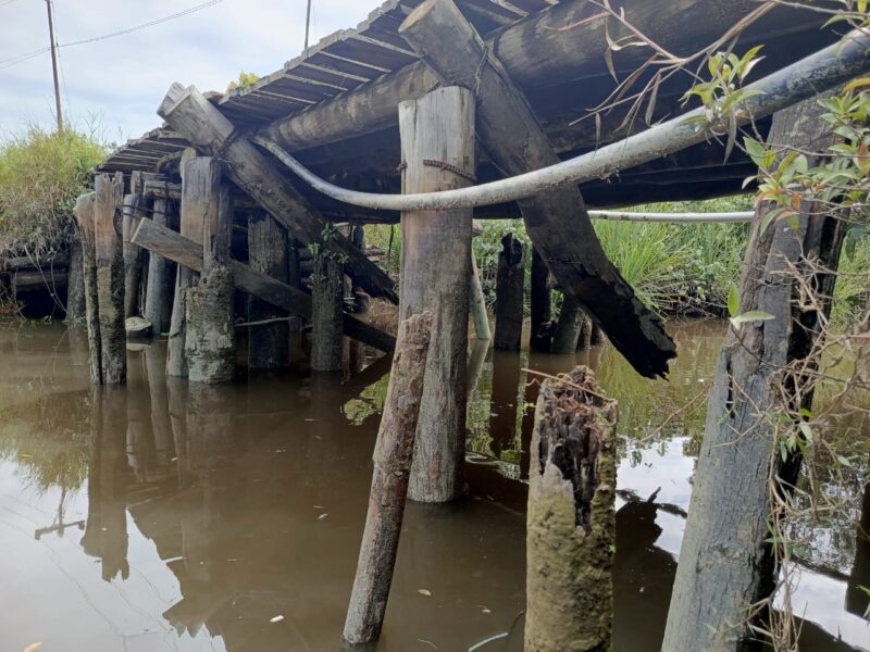 Jembatan Hampir Roboh di Desa Tinjul, Warga Mendesak Pemkab Lingga Segera Lakukan Perbaikan | f. Red