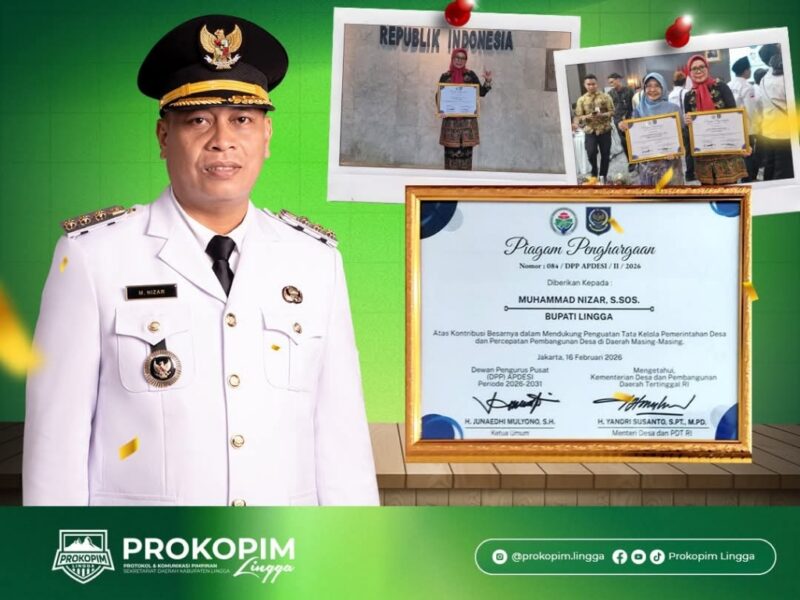 Pemkab Lingga menerima penghargaan nasional atas dukungan penguatan tata kelola pemerintahan desa dan percepatan pembangunan desa. Penghargaan diserahkan Menko Pangan Zulkifli Hasan dan Mendes PDT Yandri Susanto di Jakarta, 16 Februari 2026 | f. Prokopim Lingga