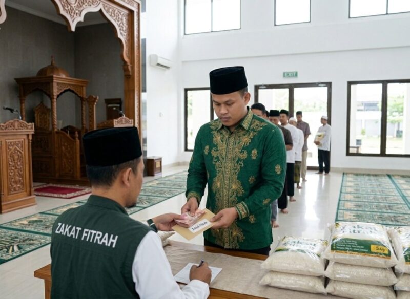 Salah satu warga Dabo Singkep yang melakukan pembayaran zakat fitrah | f. Ilustrasi Redaksi