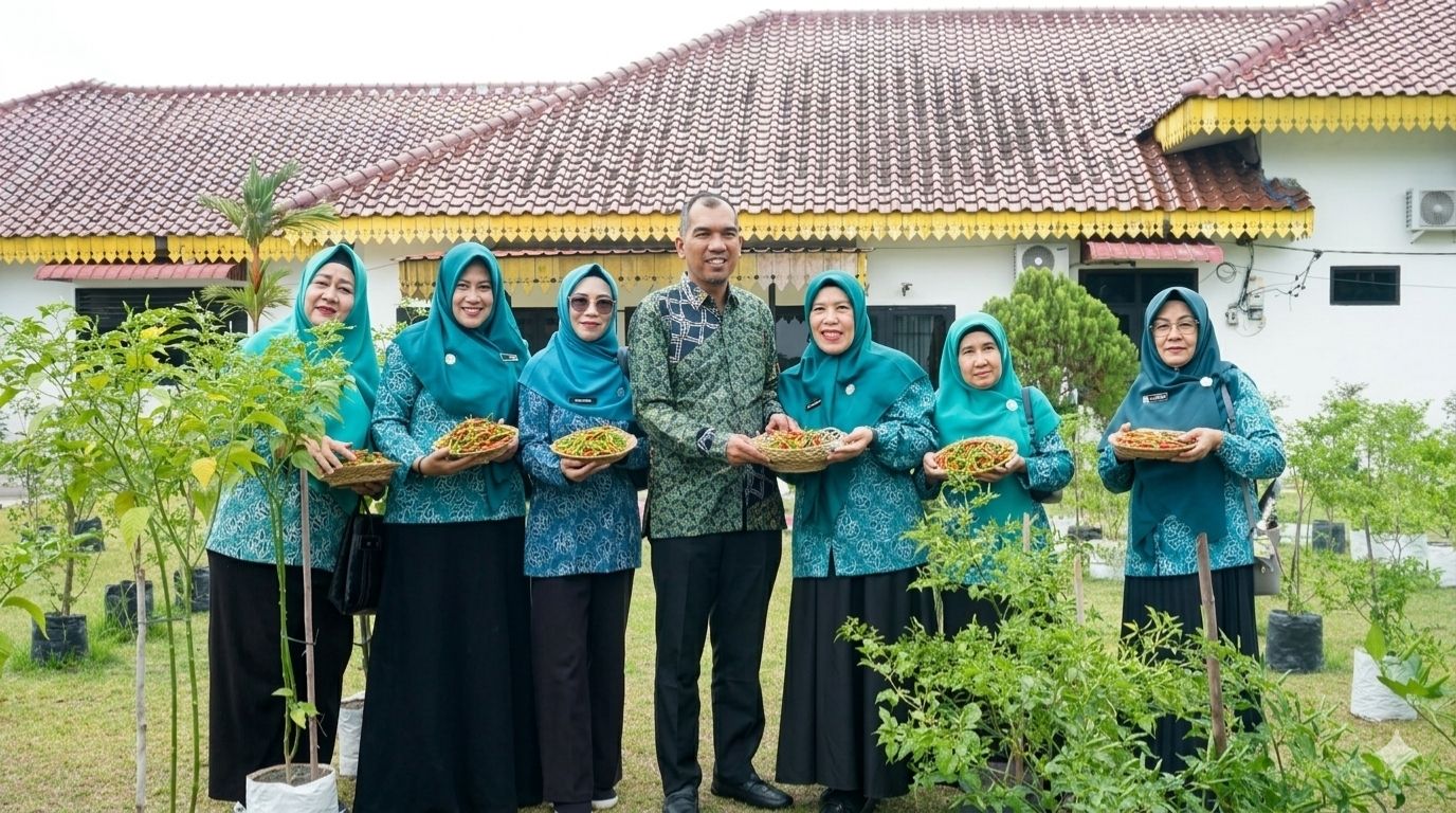 TP PKK Kabupaten Lingga menggelar panen cabai di Gedung Daerah Dabo Singkep. Kegiatan ini bertujuan mendorong ketahanan pangan dan pemberdayaan masyarakat lokal | f. Sahib