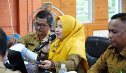 Ketua TP Posyandu Kabupaten Lingga Maratusholiha Nizar memimpin rapat evaluasi Transformasi Posyandu 6 SPM. Lingga disebut menjadi penyumbang terbesar yang mengantarkan Kepri meraih peringkat 3 nasional Posyandu aktif | f. Diskominfo Lingga